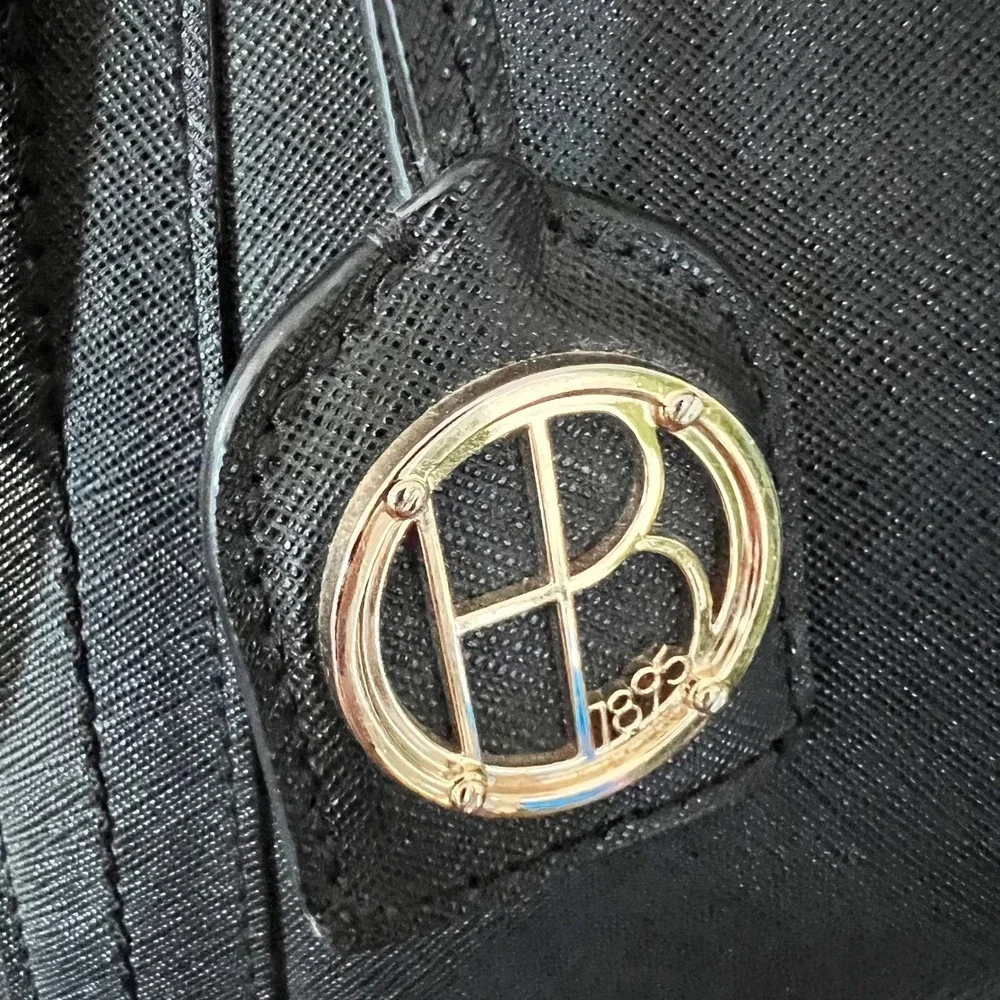 Henri Bendel Black Saffiano Leather Laptop Bag Gold Hardware Work Tote Bag